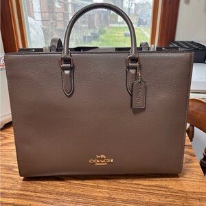 Coach Pebbled Leather Tote in Dark Brown with Gold Hardware